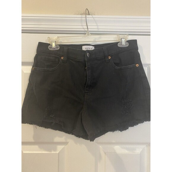 Pistola Women’s Black Distressed Denim Shorts Size 30 - Picture 2 of 5